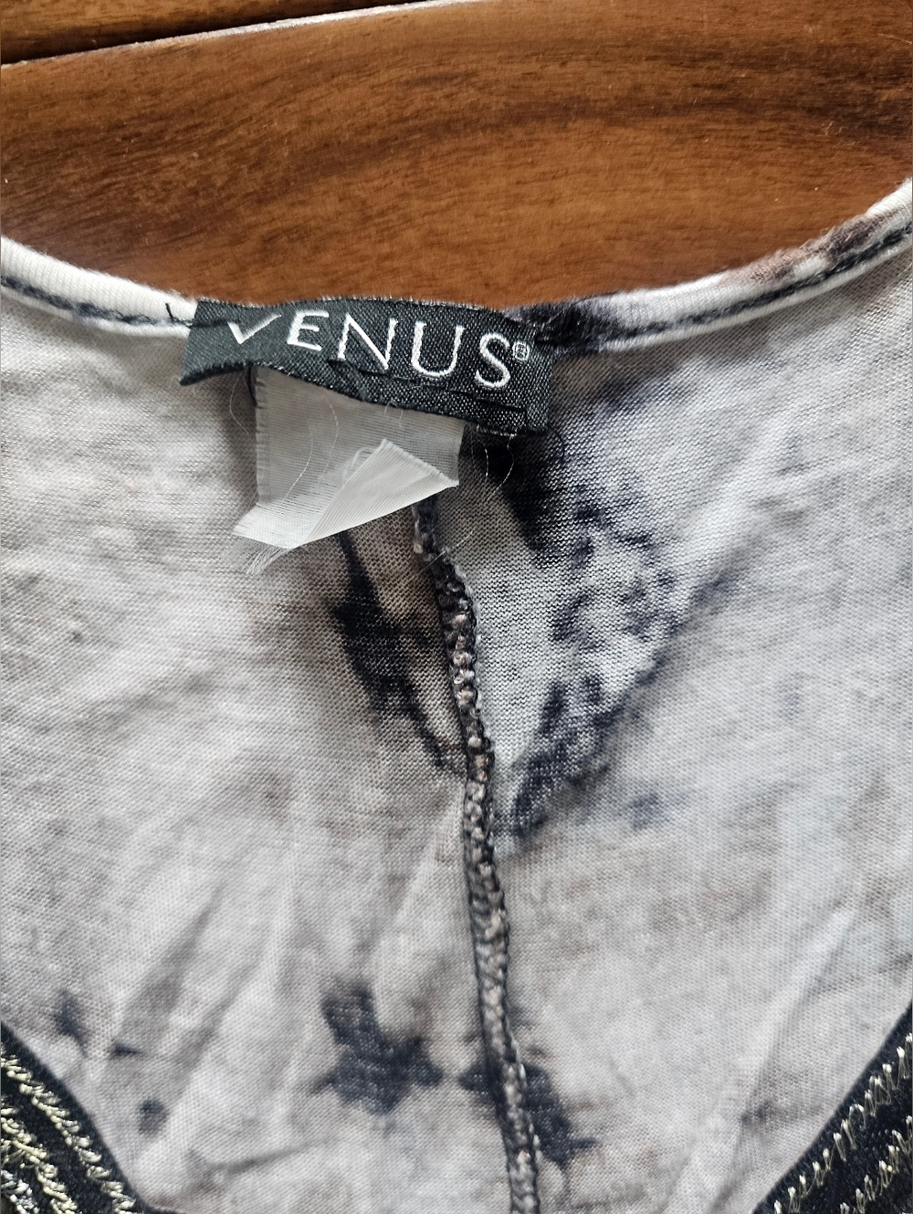 VENUS Brown & Black Tie-Dye V-Neck Top with Beaded Embellishment - Picture 3 of 6